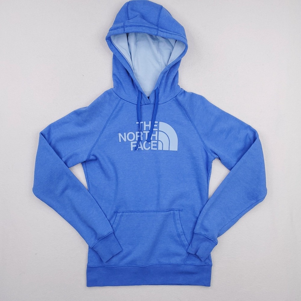 North Face Hoodie Womens Small Blue Pullover Sweatshirt Outdoor Preppy Spellout